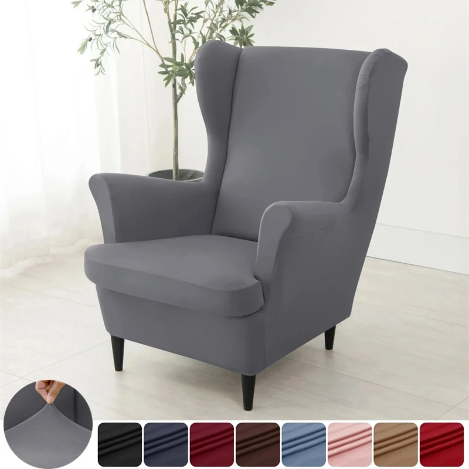 

Stretchy Elastic All-inclusive Wing Chair Cover with Soft Armchair Slipcover and Seat Cushion Covers - Single Sofa Protector Cas