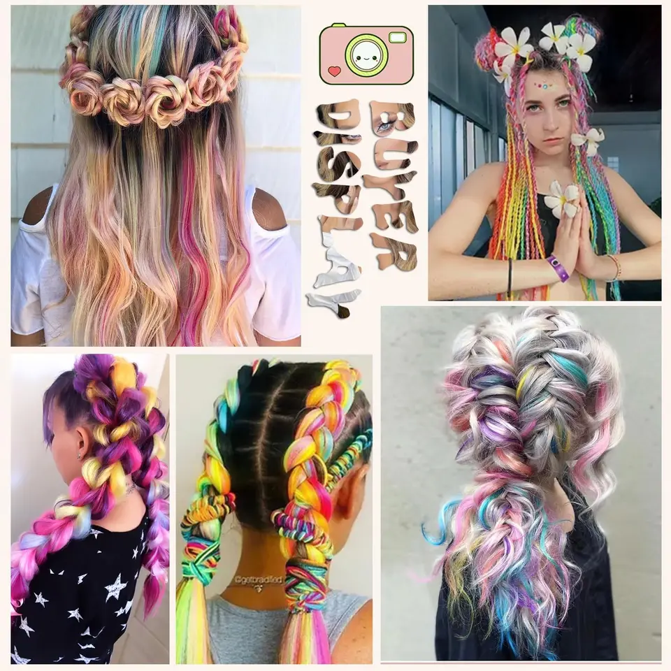 Cabello para trenzar jumbo en colores arcoíris, mezcla de fibra, giros coloridos sedosos, trenzas sintéticas de colores 6