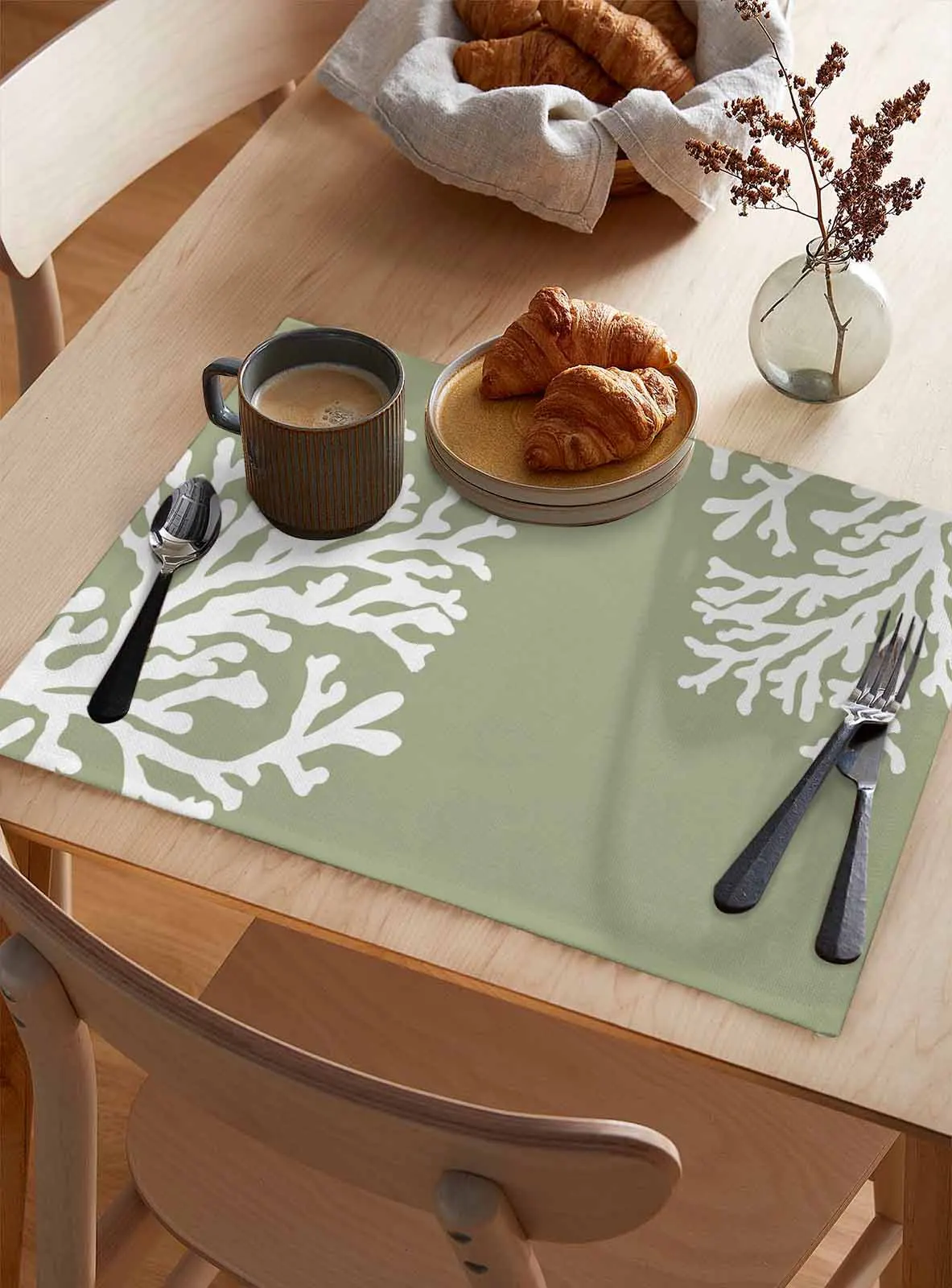 Coral Sage Green Kitchen Tableware Cup Bottle Placemat Coffee Pads 4/6pcs Desktop Mats