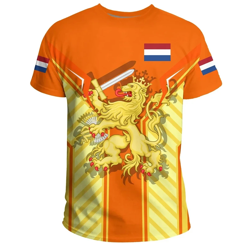 Summer Fashion 3D Dutch National Emblem Flag Men's T-shirt for Outdoor Leisure Sports Breathable and Quick-drying Men's Clothing