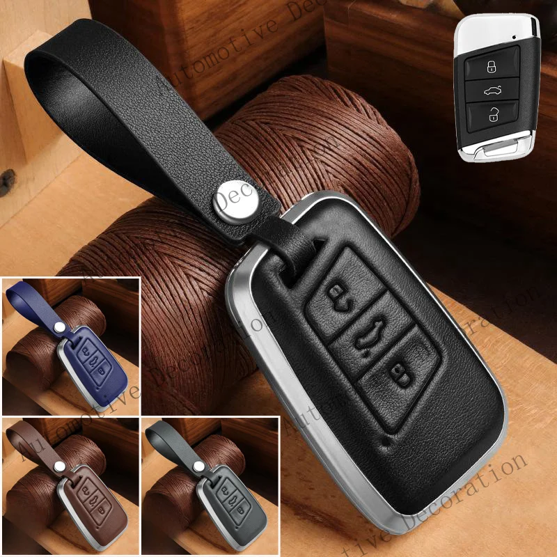 Z+ Zinc Alloy Leather Car Key Fob Case Cover For VW Passat B8 Arteon Jetta Teramont