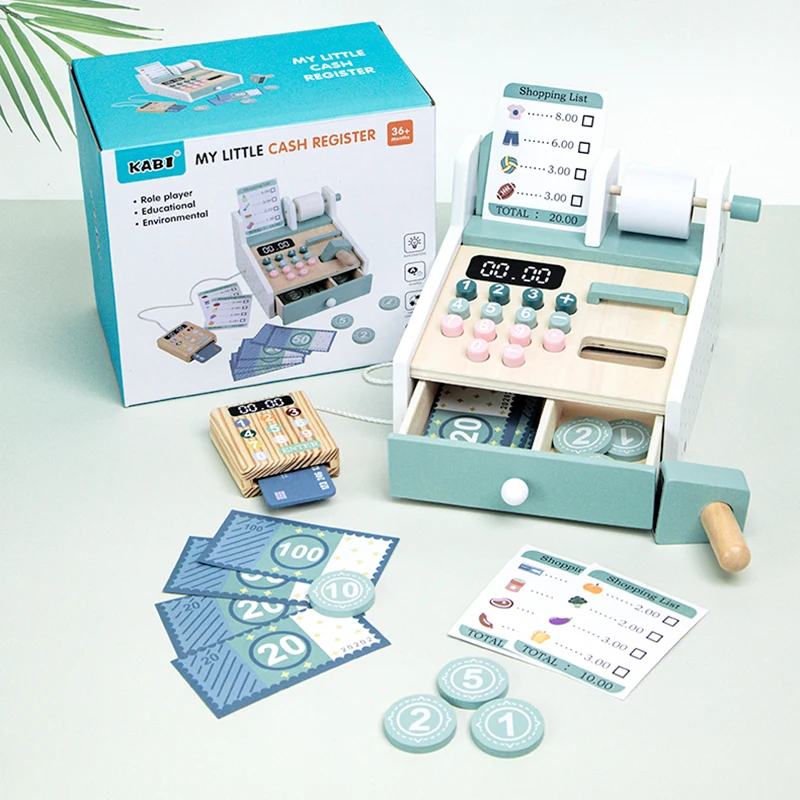 Kids' Wooden Supermarket Cash Register Toy 2