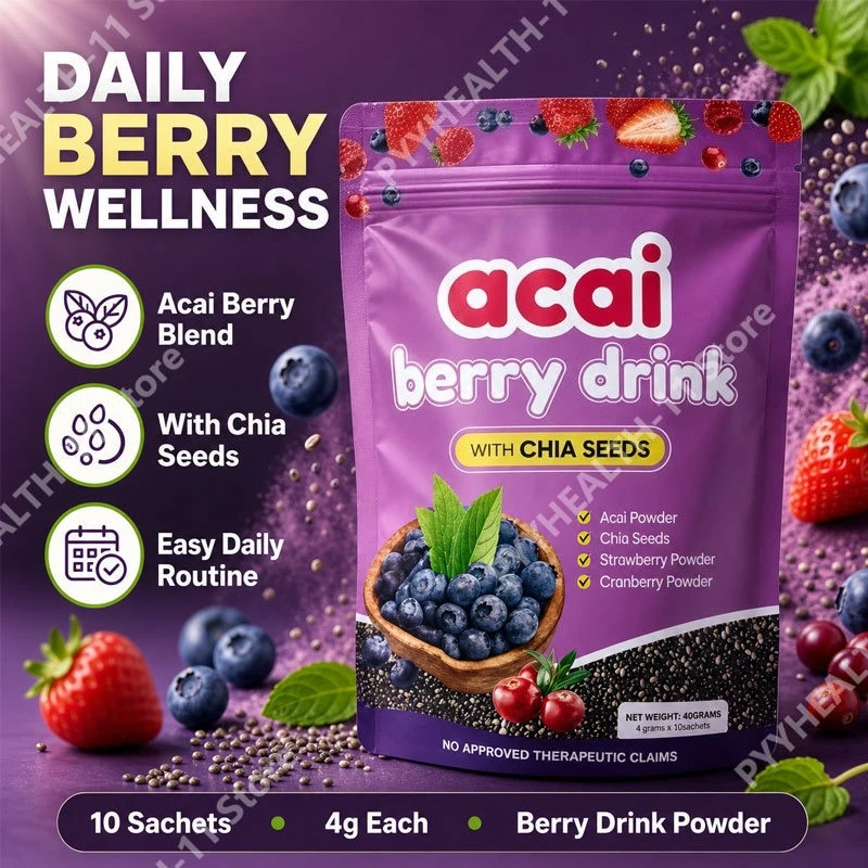Acai Acai Berry Powder Supplement Daily Wellness with Chia Seeds Strawberry Cranberry for Adults 10 Sachets 4g - Aliexpress Deal