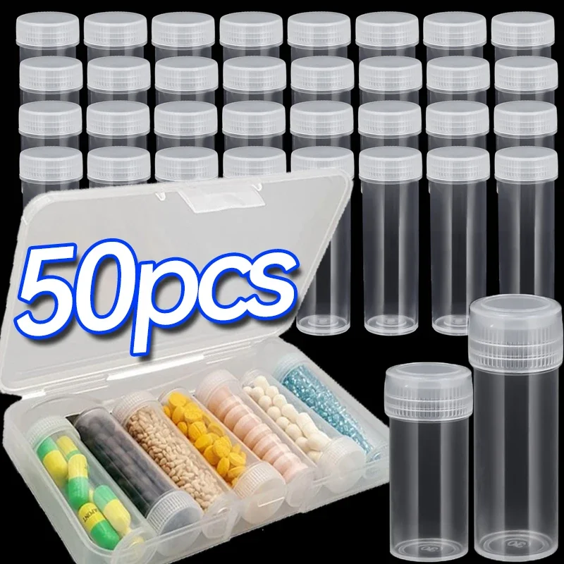 ミニクリアプラスチックボトル 5/7ML 試験管 収納バイアル 蓋付きジャー ビーズ パウダー 錠剤 液体容器 トラベルボトル