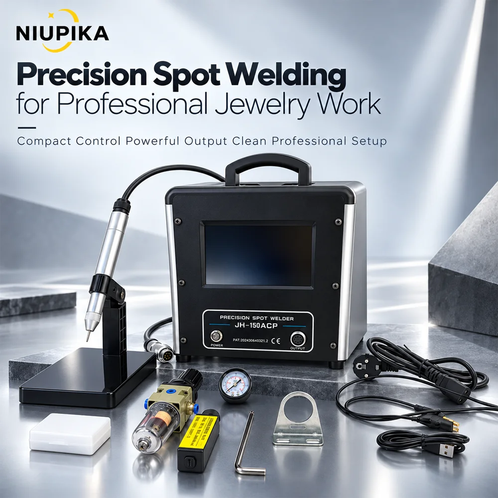 NIUPIKA JH150ACP 220V Precision Spot Welder Jewelry Repair Machine for Gold Silver Rings Chains Fine Metal Welding with Pen Kits
