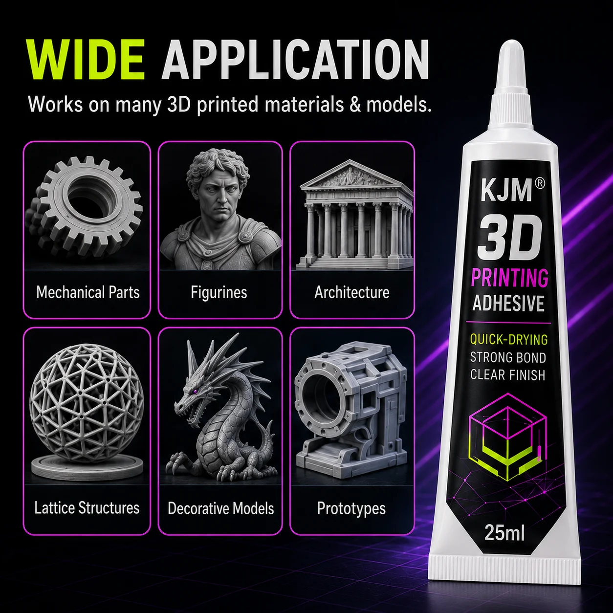 KJM 3D Printing Glue 25ML Strong Bond Adhesive For Model Repair Miniatures Car Interior Trim DIY Craft Precision Nozzle