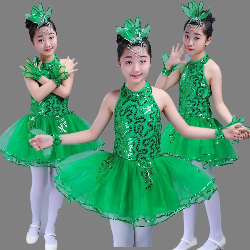 Traje chinês de dança do vento para crianças, vestido de dança da árvore infantil, performance coletiva