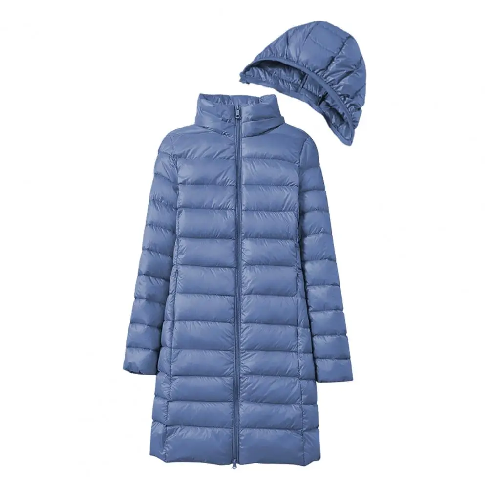 Women Winter Coat Mid Length Windproof Winter Down Coat with Plush Hood Storage Bag Thickened Padded Jacket for Warmth Style