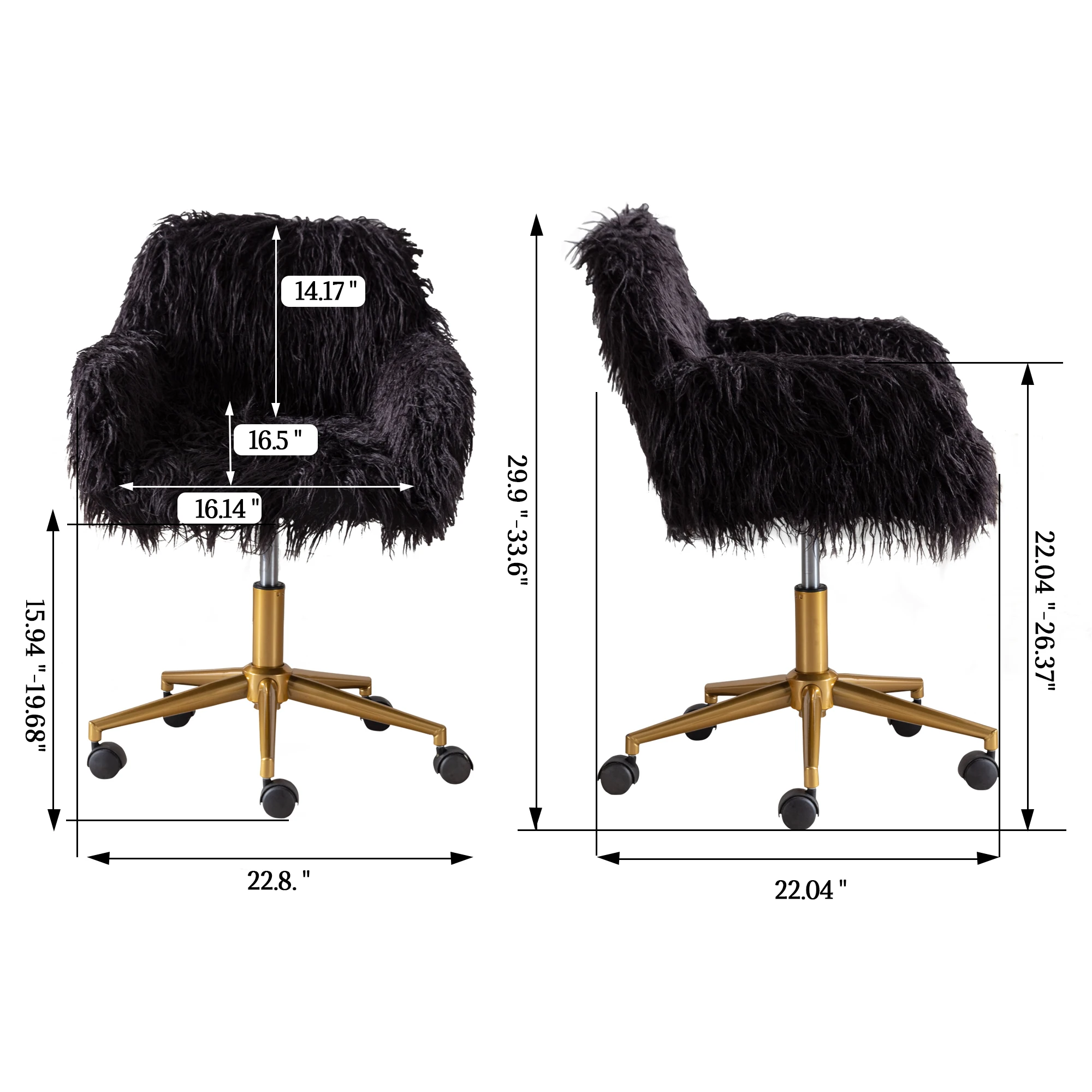 Black Comfortable Stylish Accent Armchair with Padded Seat Modern Faux fur home office chair fluffy chair girls  make up vanity