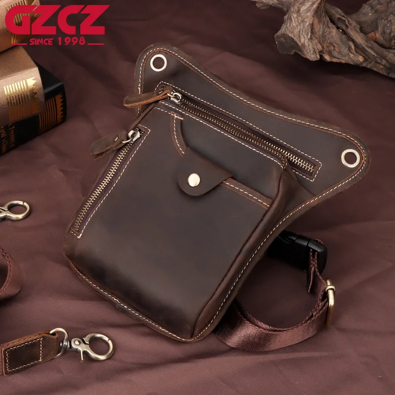 GZCZ High Quality Fashion Waist Pack Popular Top Layer Leather Men's Waist Bag ﻿Casual Large-Capacity Shoulder Sling Bag