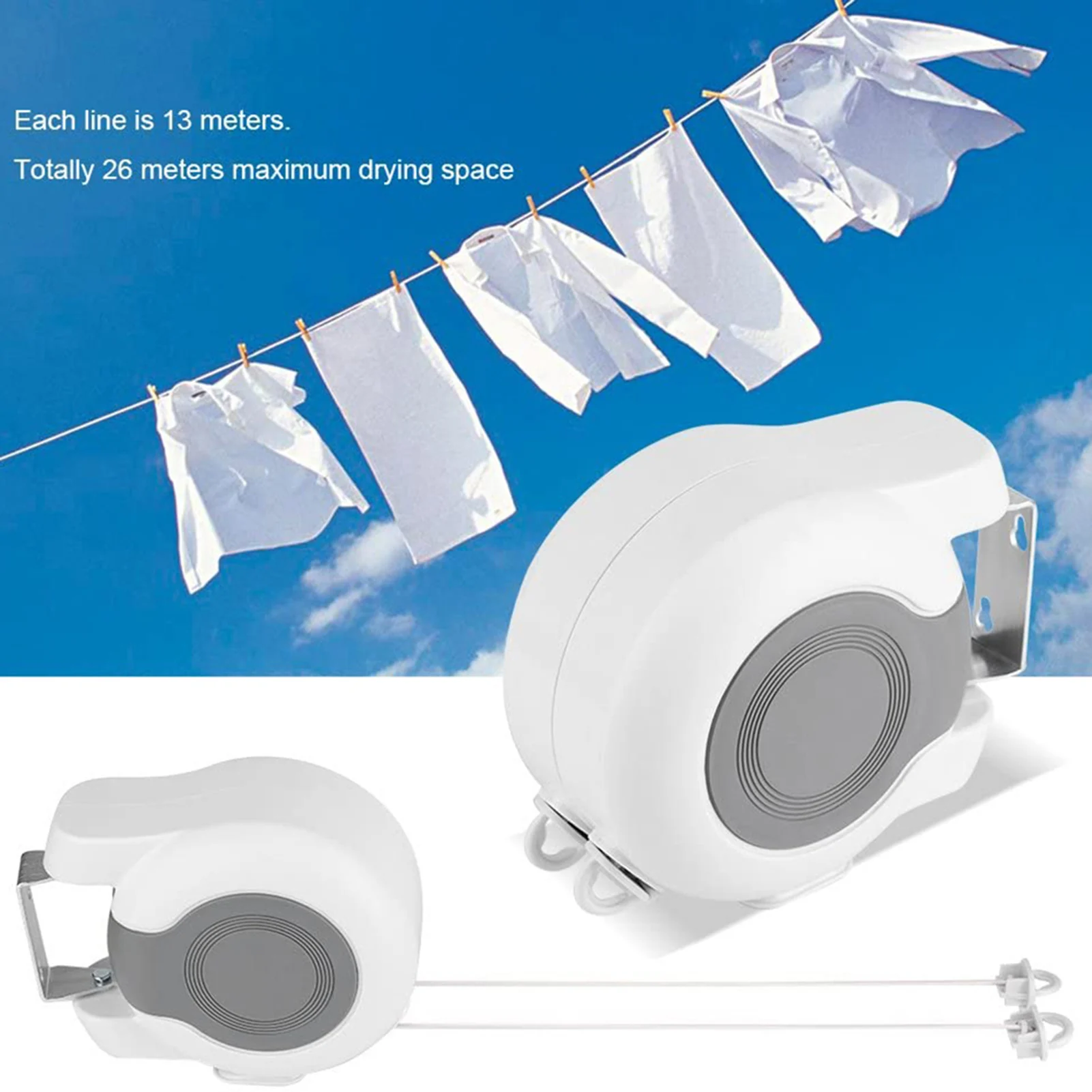 13m Wall Mounted Retractable Double Clothes Drying Line Indoor Outdoor Washing Landry Tool