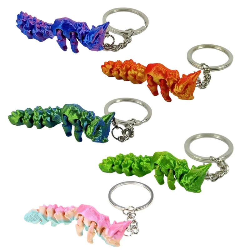 1PC 3D Printed Fox Colorful Gradient Articulating Fox Keychain Toy, Action Figure Collectible Desk Ornament