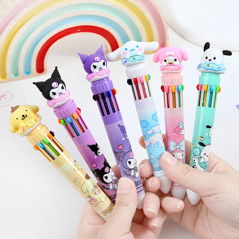 36pcs New Cartoon Sanrio Hello Kitty 10 Colors Ball Pen Cute Colorful Graffiti Hand Account Marker Pen Wholesale Stationery