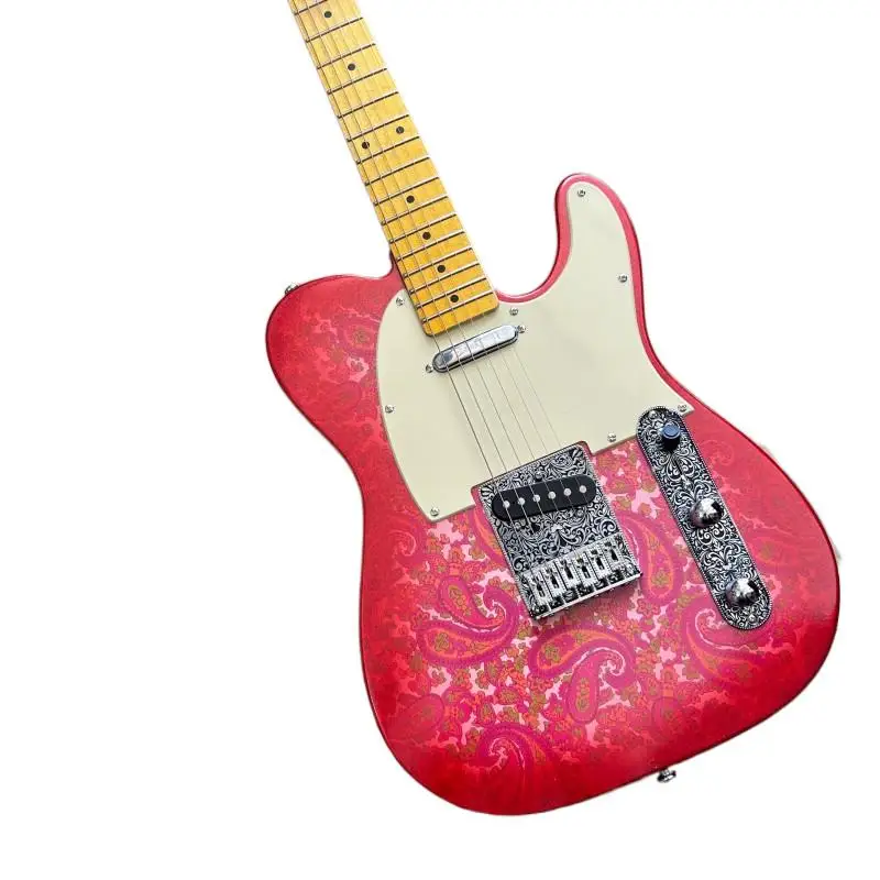 In stock Paisley sticker electric guitar, red poplar wood, frosted nitro paint, cow bone string pillow Oil painting veneer