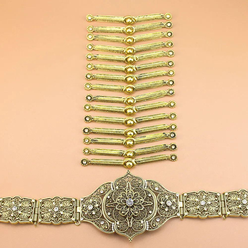 Sunspicems Caucasus Women Belt Breastplate Buckle Kazakh Bridal Wedding Jewelry Sets Retro Gold Color Turkish Ethnic Accessories