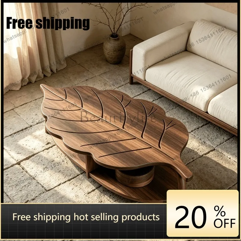 YJ Irregular Flower Coffee Table North American Black Walnut New Chinese Song Aesthetics Custom Villa Living Room Table
