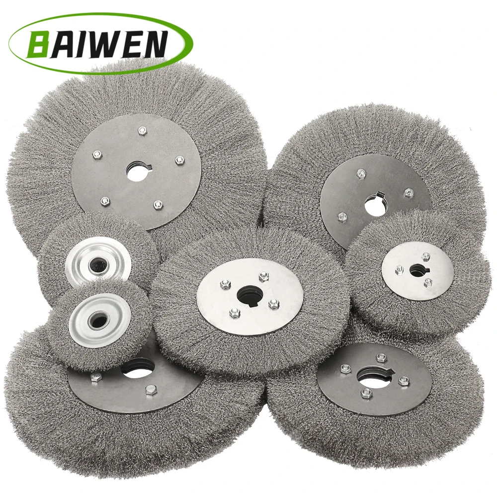 75-300mm Steel Wire Brush Wire 0.15mm Wire Wheels Brush Round For Bench Grinder Deburring Tool Cleaning Rust Polishing Adaptor