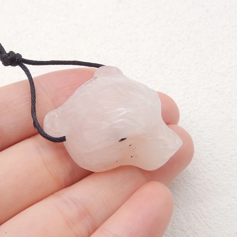 Carved Animal Pendant Natural Stone Rose Quartz Fashion Cute Bear Head Pendant DIY Jewelry Making 33x28x18mm 19g