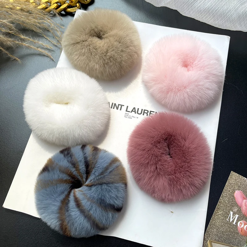 

Real Animal Fur Hair Scrunchies Furry Elastic Hair Band for Women Girls Ponytail holder Rubber Bands Hair ties Accessories