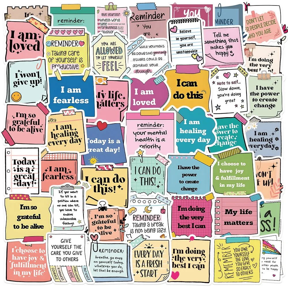 50 autocollants d'encouragement et d'auto-affirmation, textes mignons, pour bagages, gobelets et carnets DIY