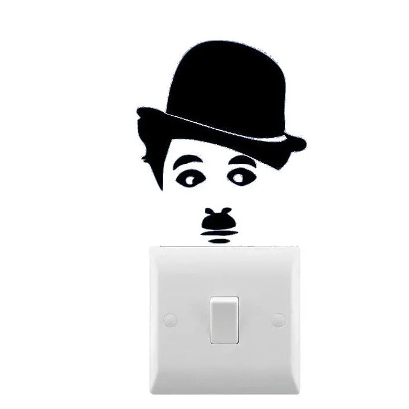 Novelty Charlie Chaplin Wall Decal Inspired Small light switch Sticker Vinyl Removable Art Home Light Swith Decor Decal C526