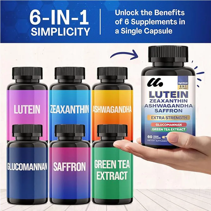 Lutein and zeaxanthin supplements - containing saffron, glucomannan, South African eggplant, and green tea extract