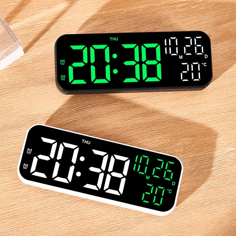 Voice Control Digital Alarm Temperature Dual Alarms Desktop Table Clock Brightness Adjustable LED Clock Watch Electronic Clock