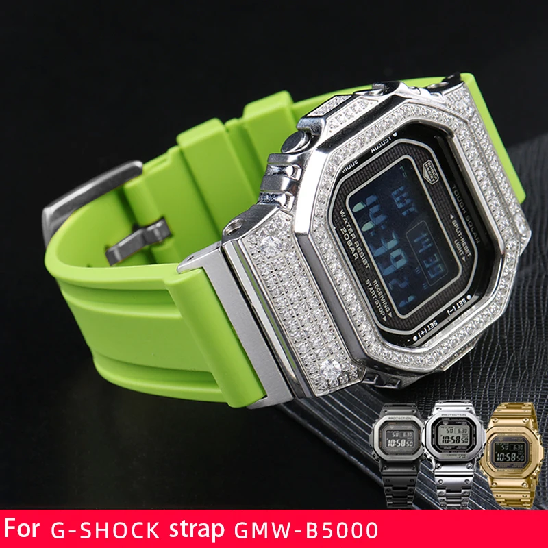 Modified silicone watchband for G-Shock 35th anniversary GMW-B5000 series small silver block gold brick Wristband Bracelet strap