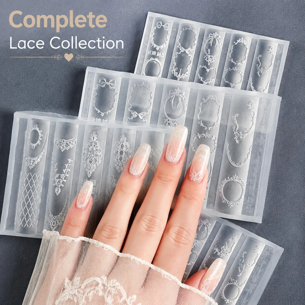 1Pc Vintage Frame Nail Silicone Mould 3D Hook‑Needle Embossed Lace Bow Heart Mold For Home DIY Manicure Gel Decor Accessories