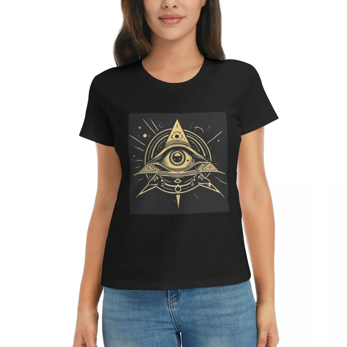 

Women T-Shirt Illuminati All Seeing Eye Summer Short Sleeve Tees Round Neck Cotton T Shirts Clothes Tops Streetwear