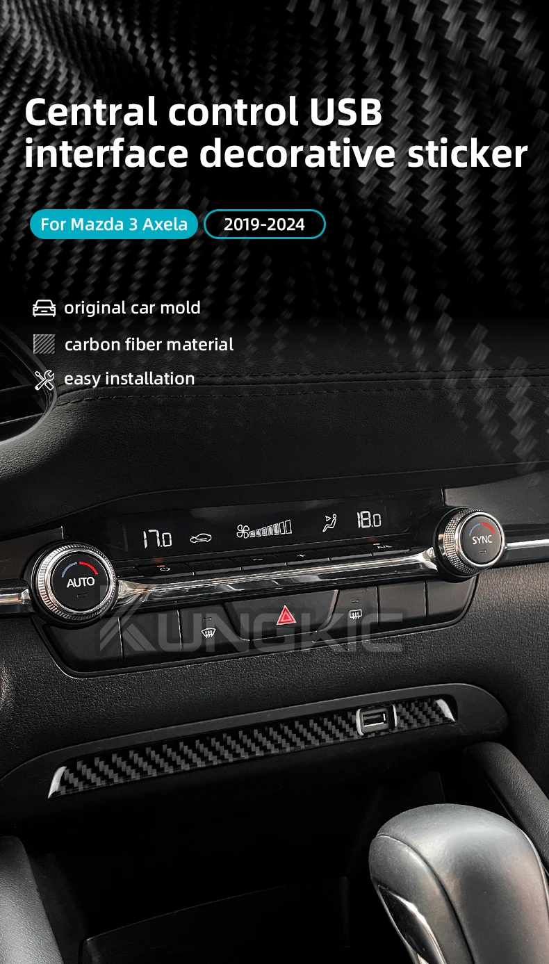 Echter, weicher Carbonfaser-Aufkleber für Mazda 3 Axela 2019 2020 2021 2022 2023 2024 2025 LHD RHD Auto-Mittelkonsole USB-Rahmenverkleidung – Detail 1