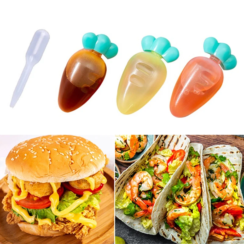 3/4Pcs Mini Condiment Squeeze Bottle Salad Dressing Ketchup Squeeze Jar Container Plastic Portable Lunch Box