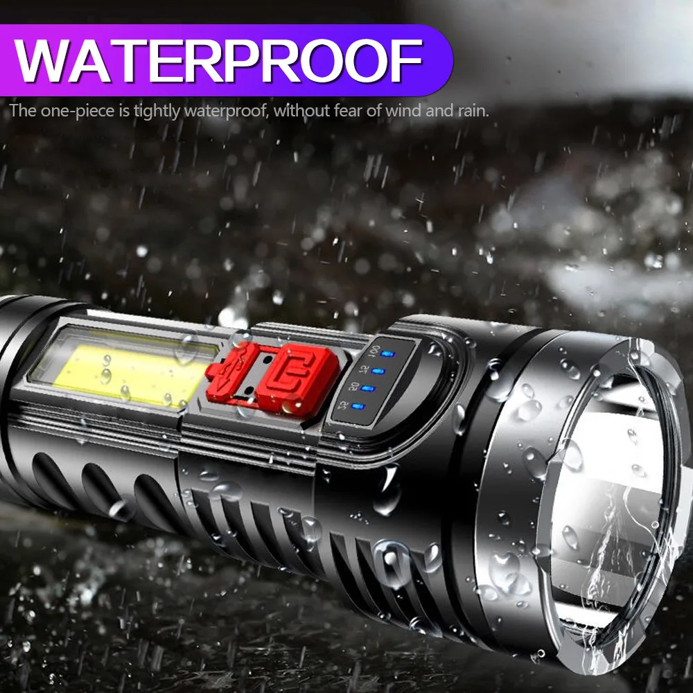 

Super Powerful USB Rechargeable Portable Flashlight 4 Modes LED Torch Waterproof Zoomable Lamp Built-in 18650 Battery