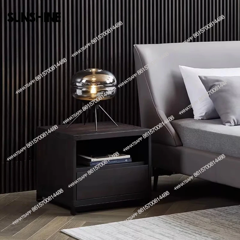 

Italian modern bedroom storage side cabinet, minimalist storage solid wood drawer bedside table