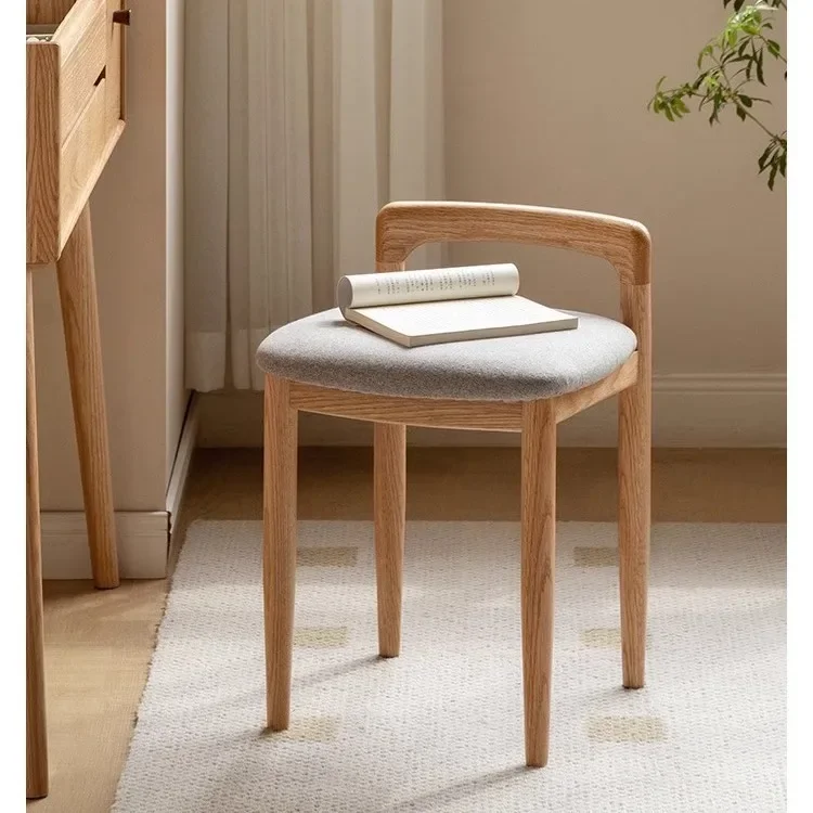 Backrest Small Square Stool Bedroom Dressing Stool Solid Wood Makeup Chair