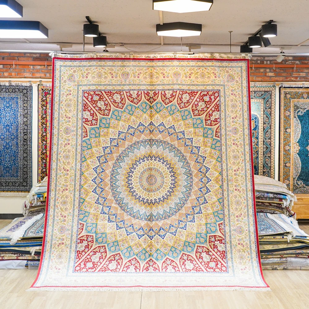 244x305cm Hand Knotted Silk Rug Classic Traditional Medallion Design Handmade Living Room Carpet