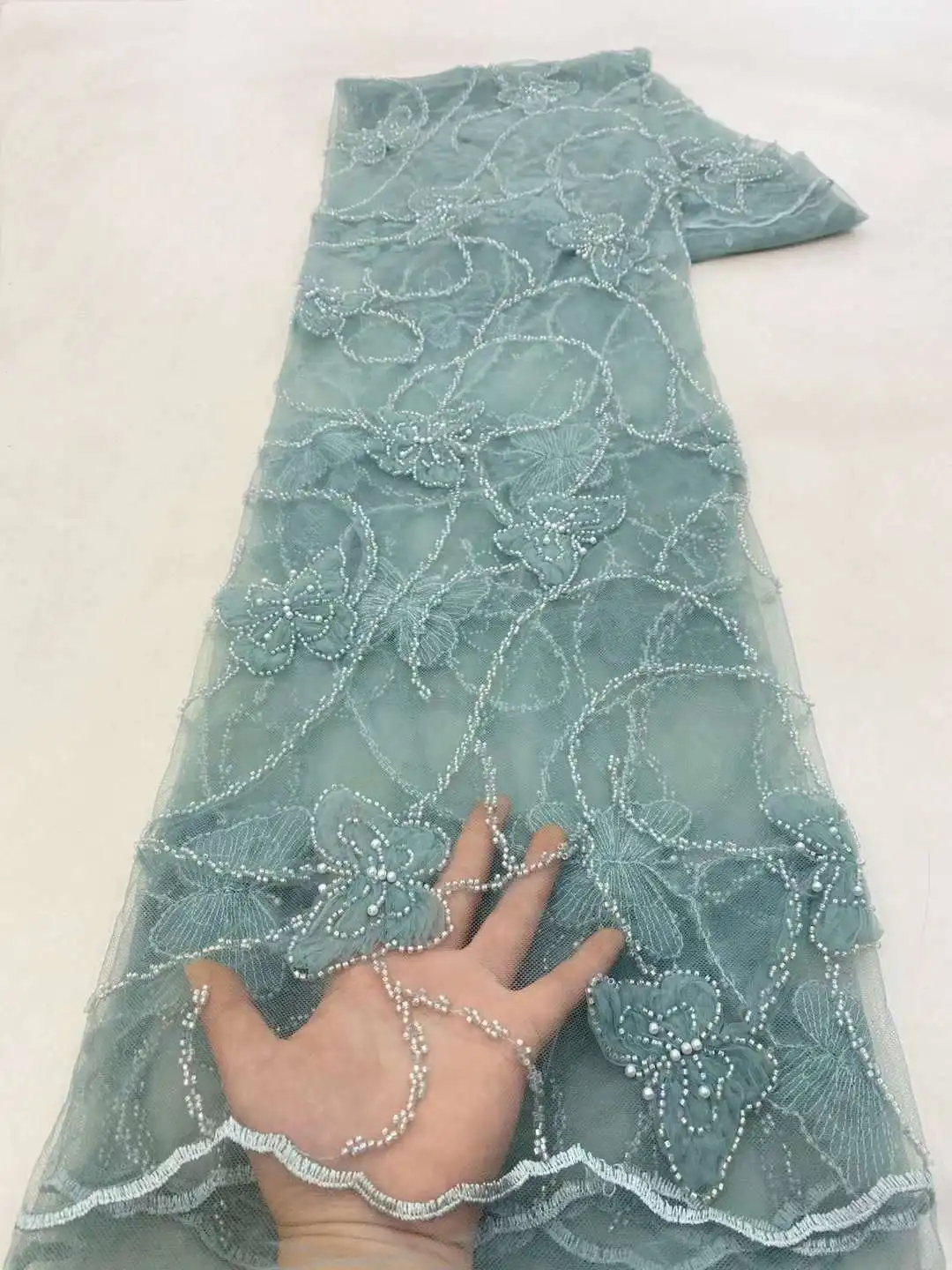 New Arrival  French Nigerian Shinny  Sequins Beads Lace Fabric 2JRB-6101 Embroidered Lady Show or Party Dress