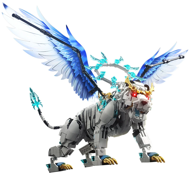1172 PCS Legendary Mecha White Tiger Building Blocks Movable Wing Educational Toy Collectible Ornament Epic Mythical Beast Gifts view 6