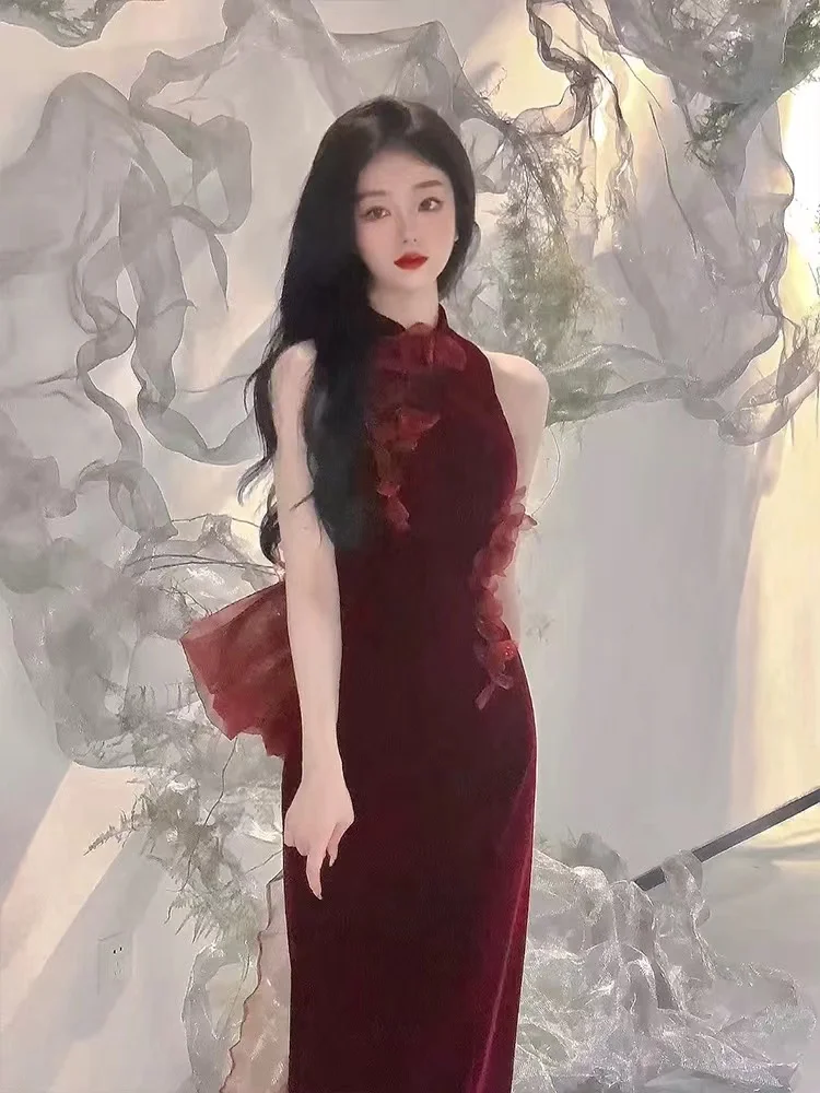 

Elegant Long Evening Gown Wedding Dress Adult Engagement Hostess Vintage Style Tailored Fish Tail Skirt Polyester Blend
