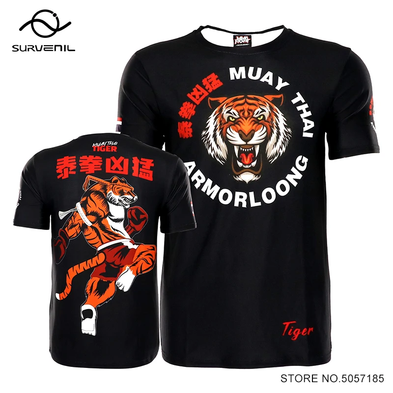 Muay Thai T Shirt BJJ MMA Rashguard Tiger Boxing Shirts Men Women Kid Fight Kickboxing Jersey Gym Fitness Training Jiu Jitsu Top