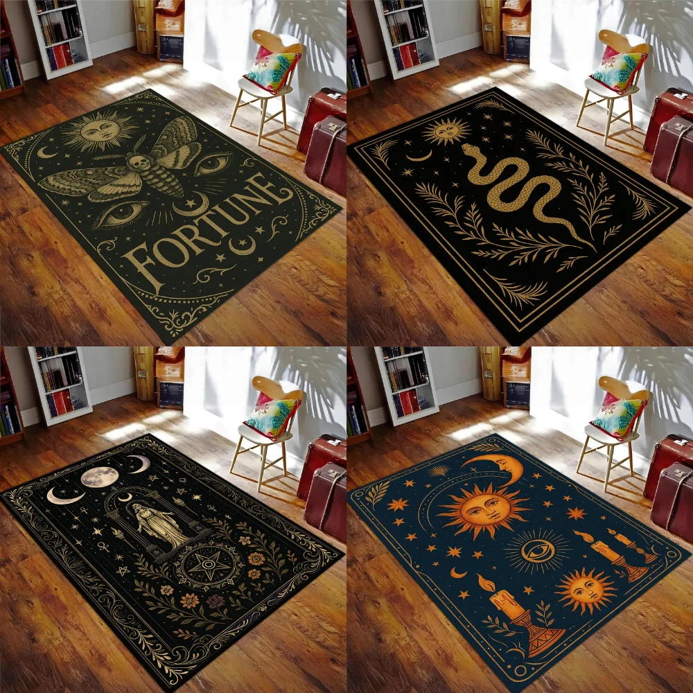 Floral Luna with Moon and Butterfly Rug, Boho Botanical & Celestial Carpet for Nature Lovers, Meditation Rooms Living Room Decor