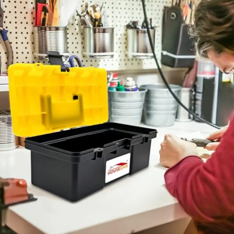 Cassetta degli attrezzi portatile in plastica da 12 con maniglia per garage, hobby e applicazioni artigianali, custodia per attrezzi resistente con serratura con Dura
