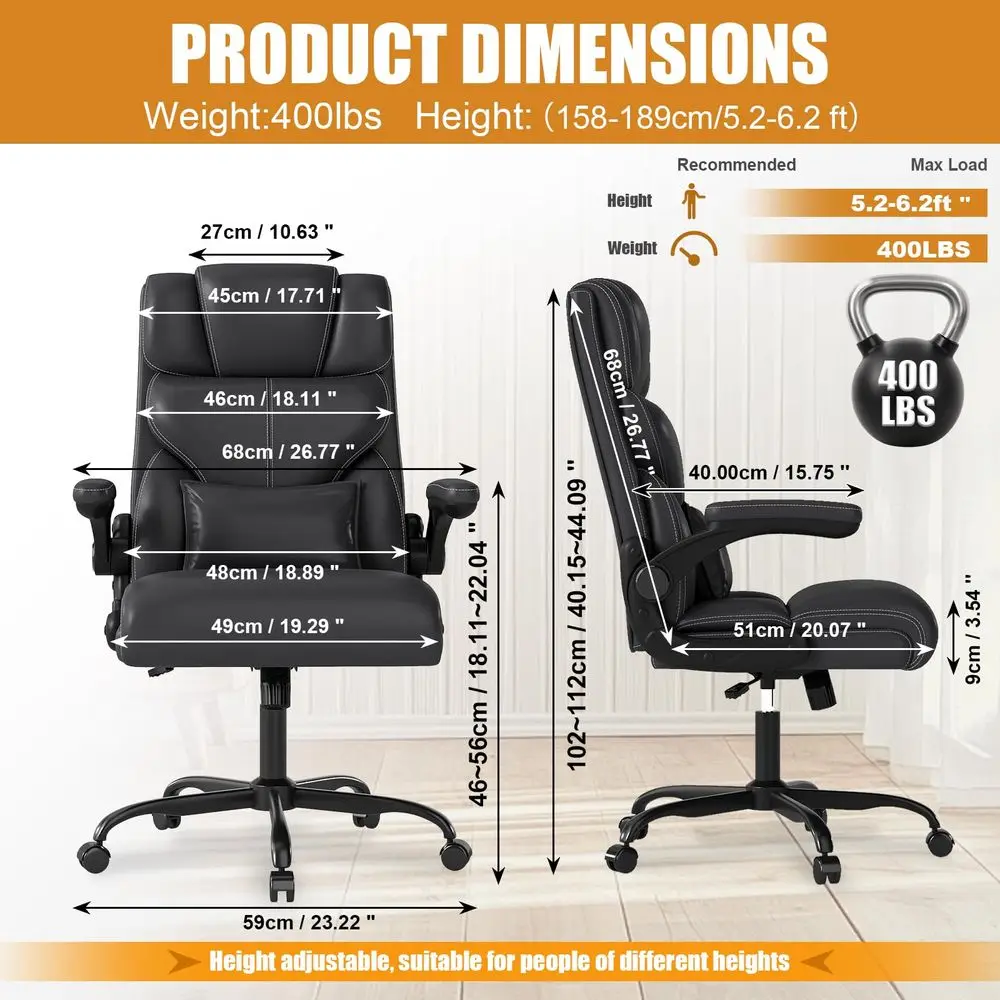 

Office Chair with Flipup Armrests,Ergonomic Computer Desk Chairs,MidTall Back Leather Office Chair 400 Lbs,Lumbar Support Swive