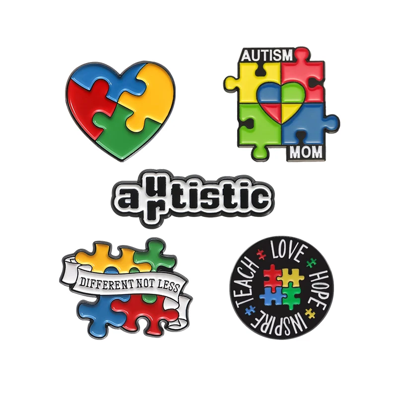 Rainbow Puzzle Autism Love Puzzle Brooch Enamel Pins Creativity Autism Awareness Brooch Clothes Lapel Badge Jewelry Accessories