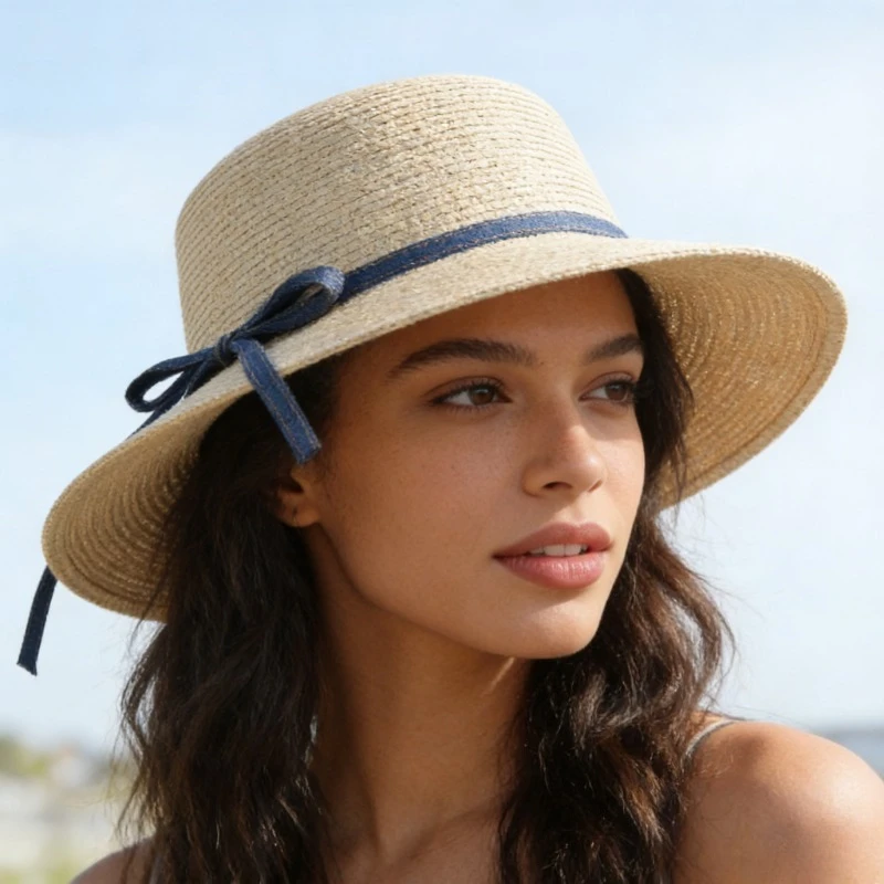 Sommerlicher neuer modischer Fischerhut mit Schleife für Damen – Vielseitiger Sonnenhut mit breiter Krempe für den Urlaub und Sonnenschutz