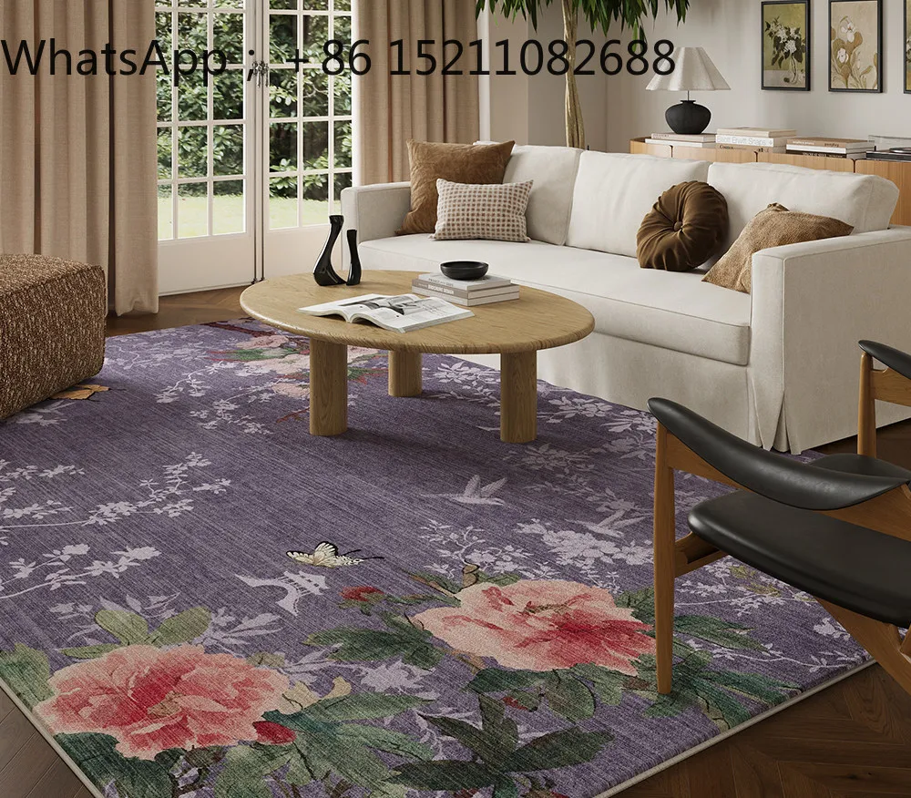 SCY Fresh Style Carpet, Living Room Pink Floral Washable Floor Mat, Bedroom Premium Bedside Blanket