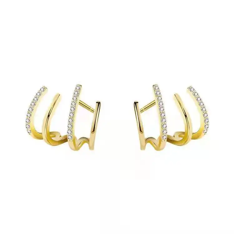 Korean Earing Claw Ear Hook Clip Earrings for Women Four-Prong Setting CZ Gold Color Ear Earrings Fashion Jewelry New Year Gift image 6
