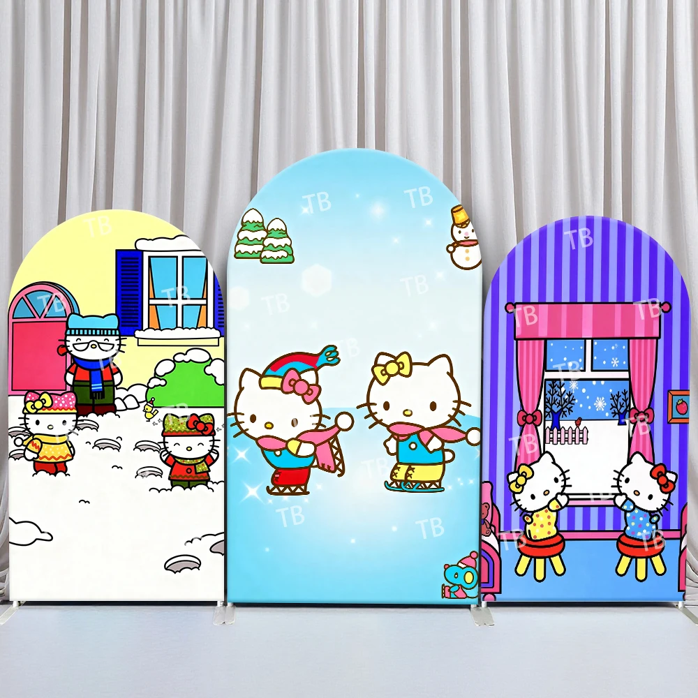 

Sanrio Hello Kitty Winter Fun Style Arch Backdrop Cover Cozy Festive Scene For Kids Birthday Baby Shower Photo Booth Background