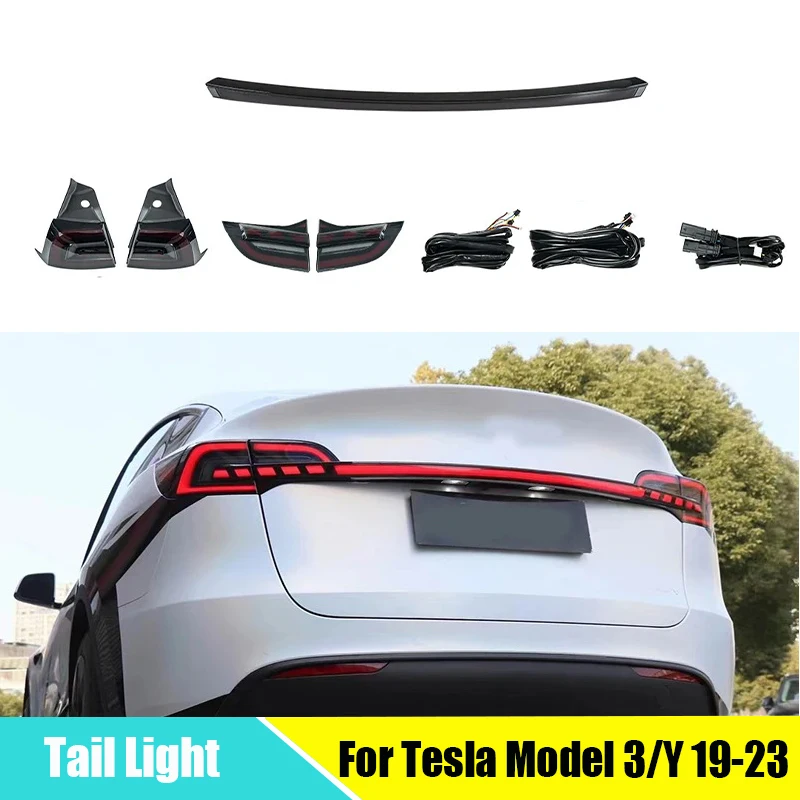 LED Through Taillight For Tesla Model 3 Model Y 2019-2023 Rear Running Light Brake Reverse Lamp Turn Signal Tail Light Assembly