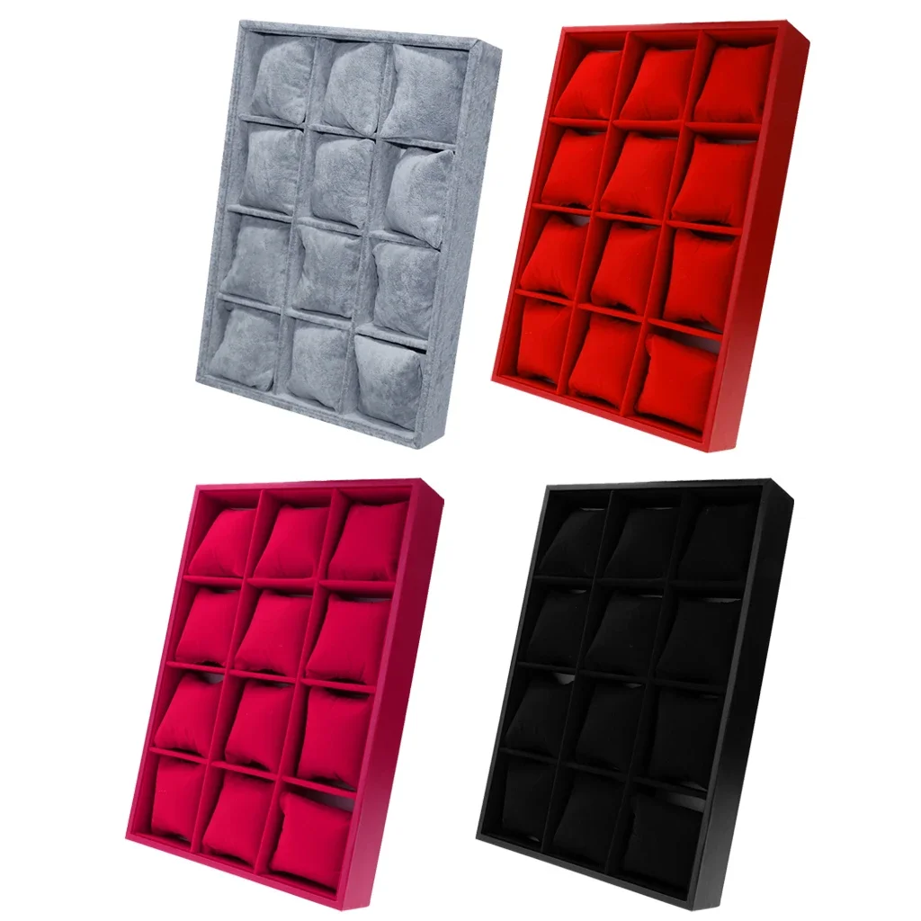 Display Storage Box Case Pillow Holder 12 Grid Velvet Watch Bacelet Jewelry